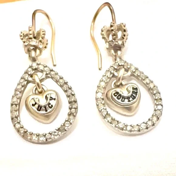 Juicy Couture Earrings! RARE Silver Crown, Teardrop, Heart brand inscription! - Picture 4 of 6